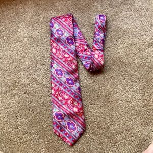JOS A BANK Red Floral Stripe SILK TIE *Made in Italy*